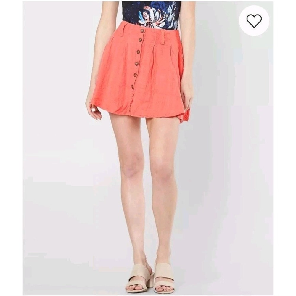 Free People Daze Away Mini Skort Linen Womens 0 Coral‎ Color